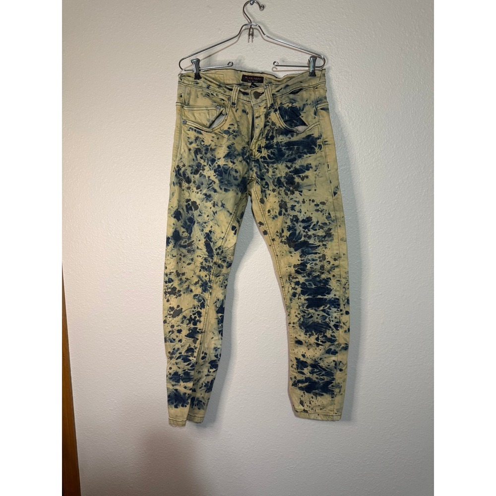 M. Society Mad City Mens 30x30 Acid Wash Tie Dye Slim Straight Jeans Yellow Blue